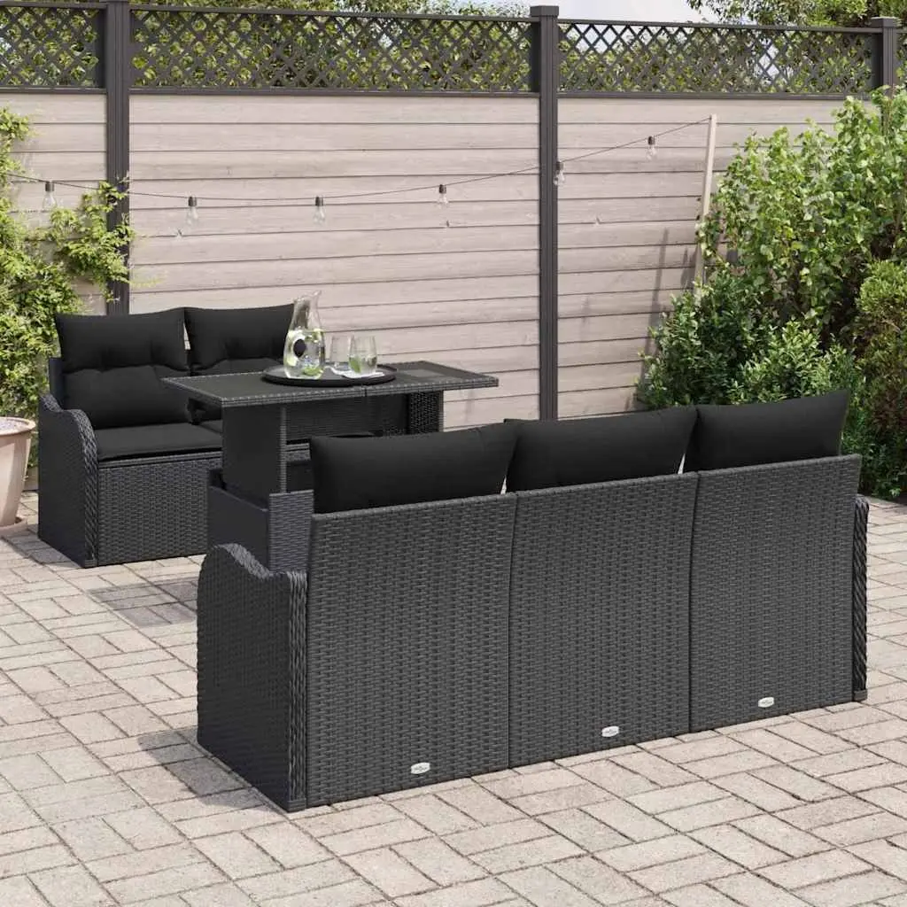 Outdoor Garden Sofa Set 6 Piece Black Poly Rattan Furniture Lounge Dining Seat