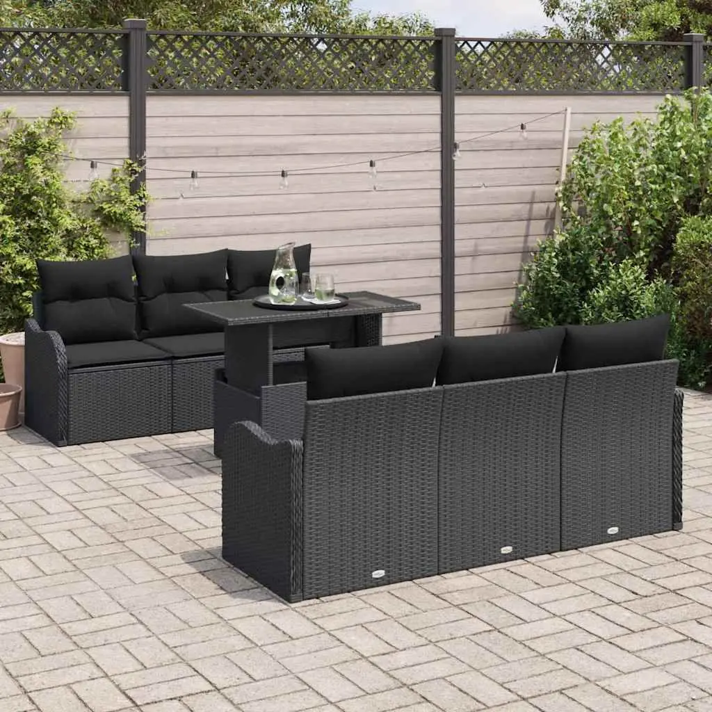 Outdoor Sofa Set Modular Lounge 7 Piece Black Poly Rattan