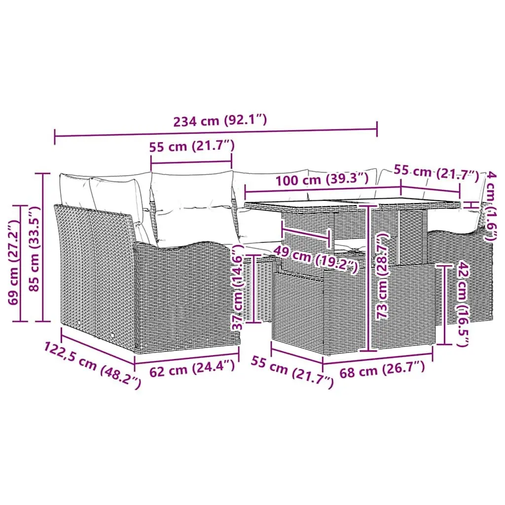 Outdoor Garden Sofa Set Modular Lounge Furniture 7 Seater Black Poly Rattan