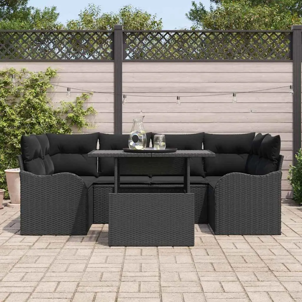 Outdoor Garden Sofa Set Modular Lounge Furniture 7 Seater Black Poly Rattan