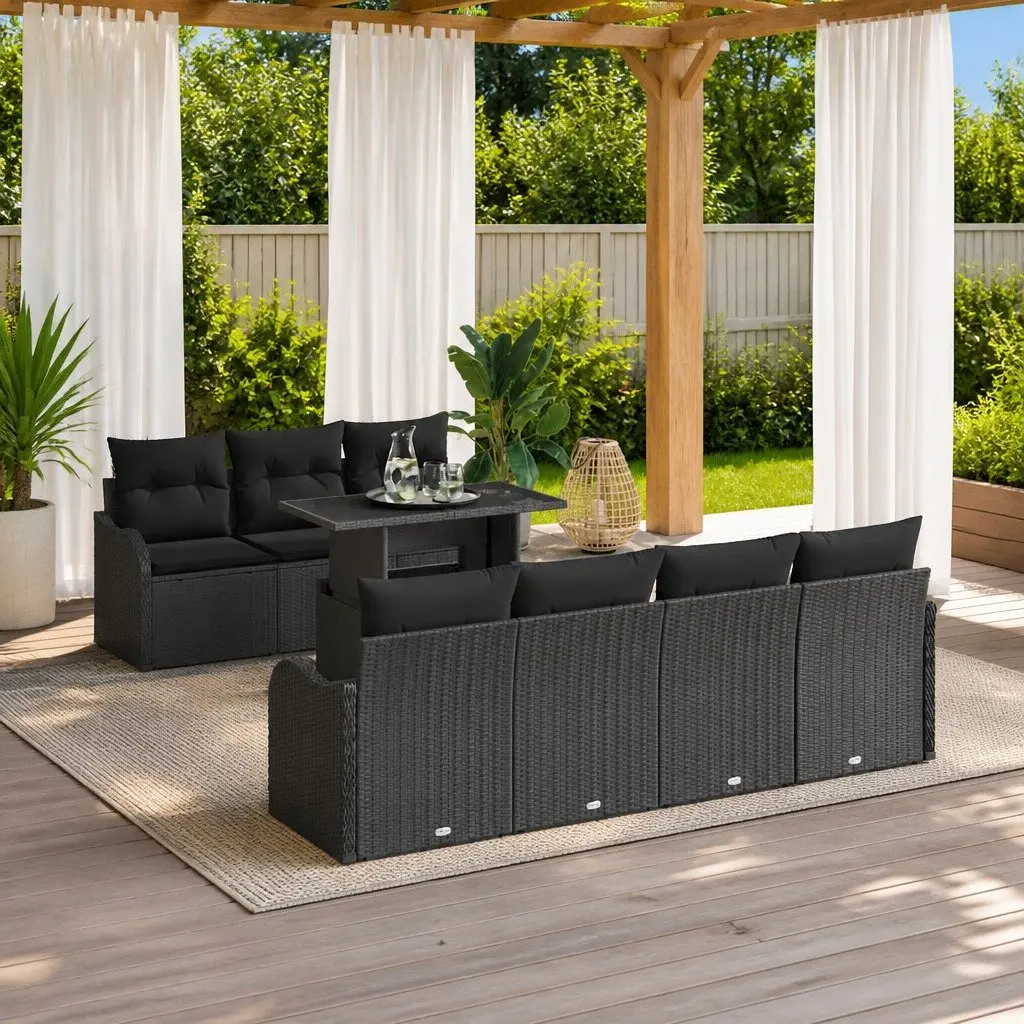 Outdoor Garden Sofa Set 8 Pieces Modular Furniture Black Poly Rattan with Cushions