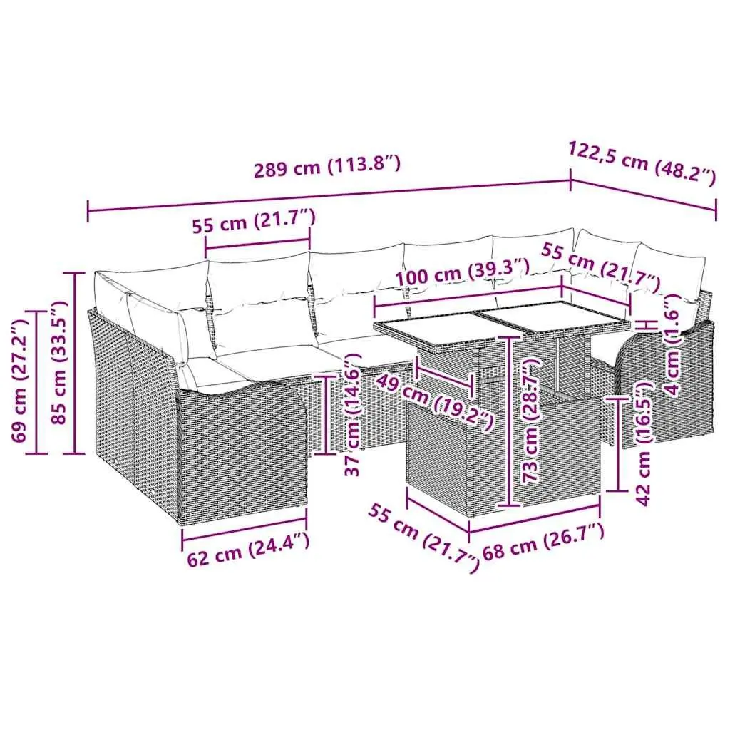 Outdoor Garden Sofa Set 8 Pieces Modular Patio Furniture with Cushions Black