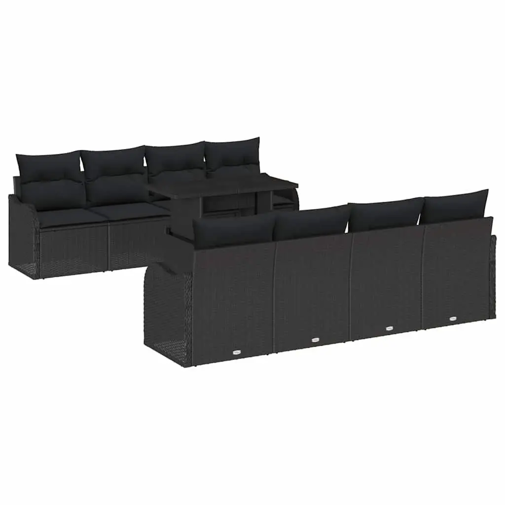 Outdoor Garden Sofa Set 7 Piece Black Poly Rattan Patio Furniture with Cushions