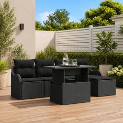 Quality 6-Piece Black Rattan Seating Set for Outdoors