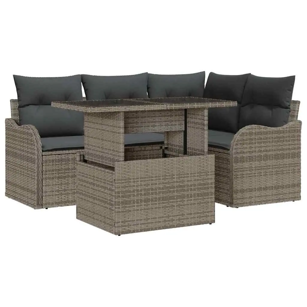 Outdoor Dining Set 5 Piece Grey Poly Rattan Garden Furniture with Cushions