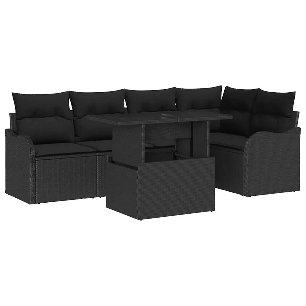 Outdoor Dining Set 6 Piece Modular Garden Patio Furniture Set Black Poly Rattan