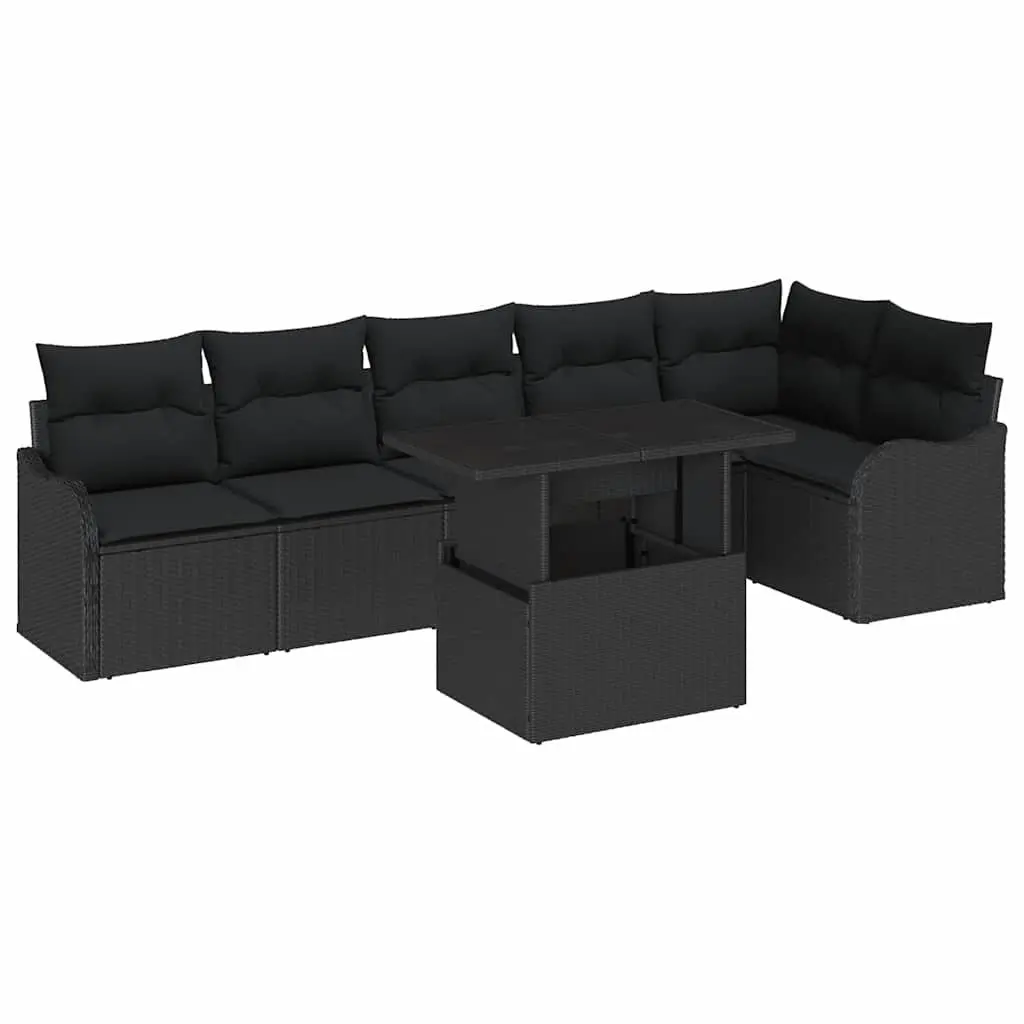 Outdoor Sofa Set 7 Piece Modular Garden Patio Lounge Furniture Black Poly Rattan