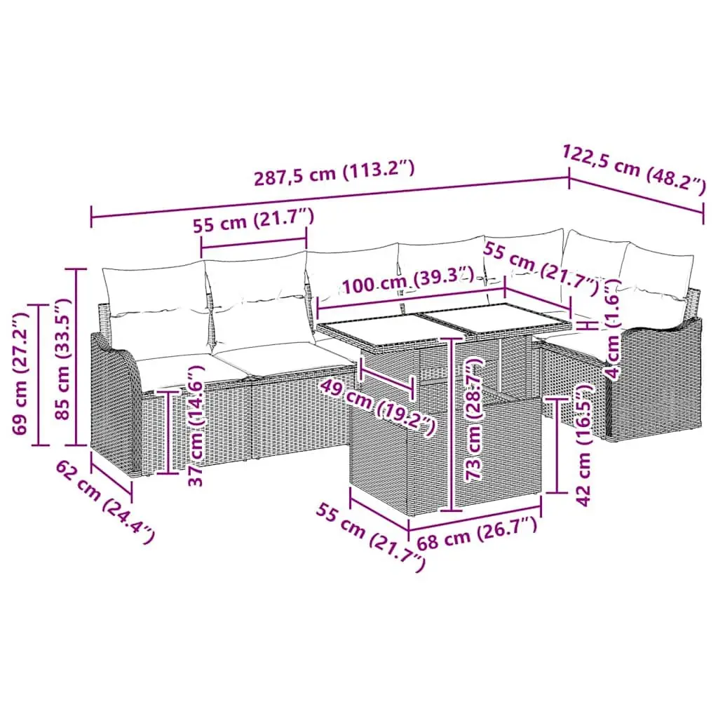 Outdoor Sofa Set 7 Piece Modular Garden Patio Lounge Furniture Black Poly Rattan