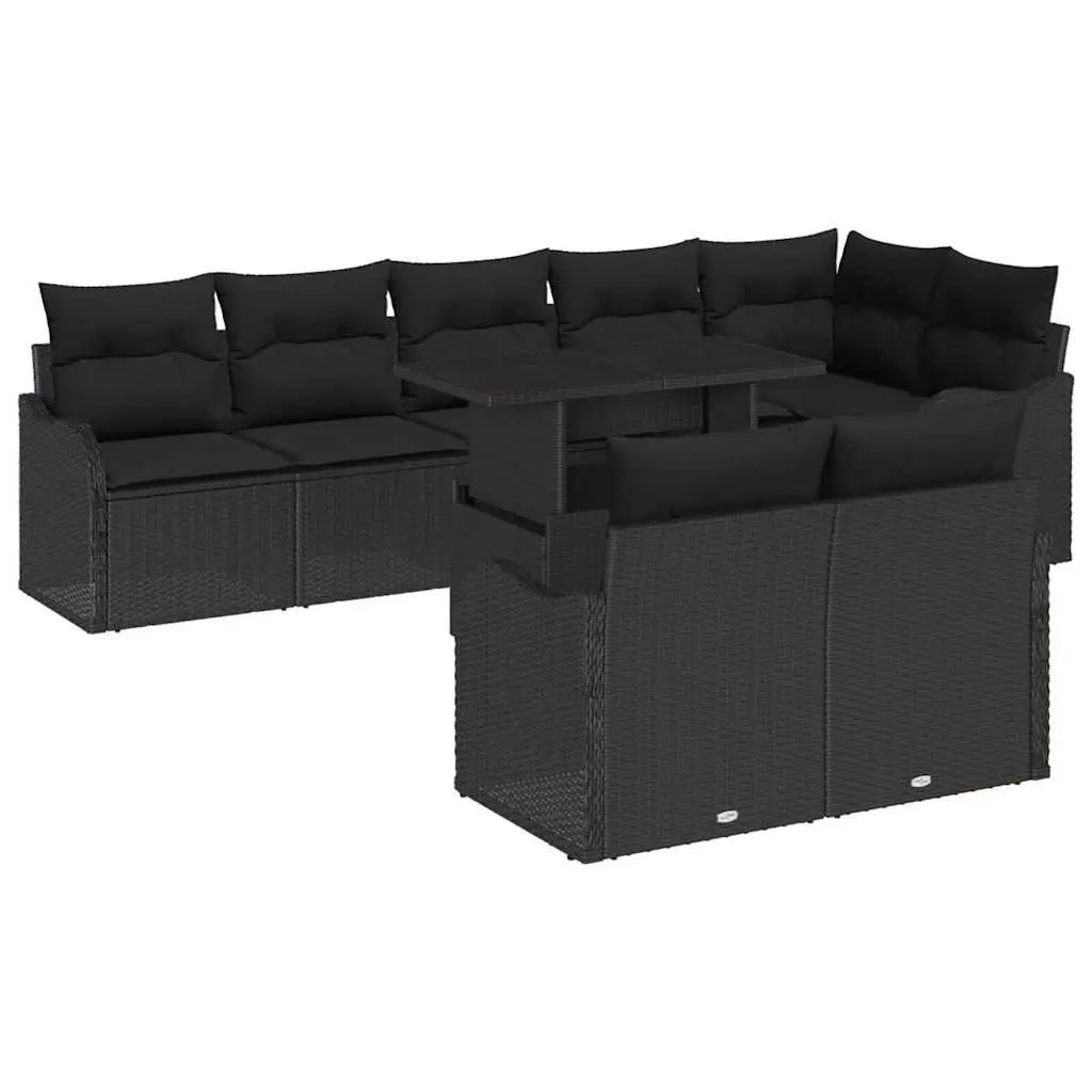 Modular Lounge Set 9 Piece Black Poly Rattan Sofa Garden Furniture Outdoor