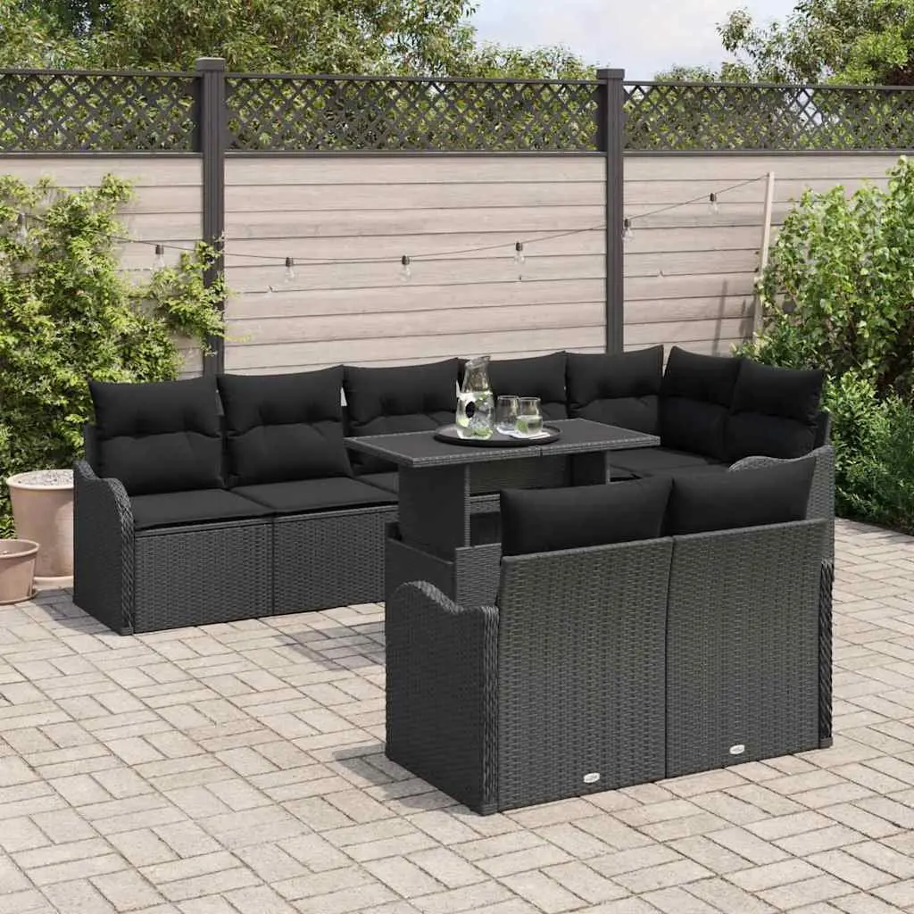 Modular Lounge Set 9 Piece Black Poly Rattan Sofa Garden Furniture Outdoor