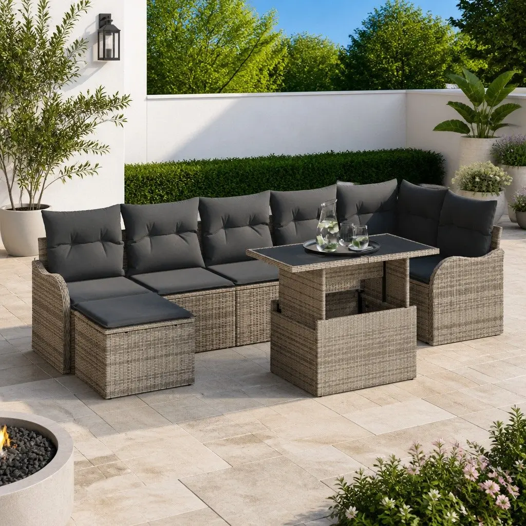 Modular Outdoor Furniture Sofa Set 8 Pieces Grey Poly Rattan for Garden Patio and Terrace