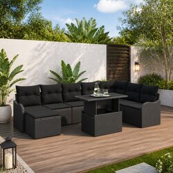 Value-Driven 9-Piece Black Outdoor Sofa Set with Cushions