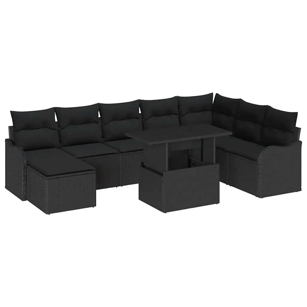 Modular Garden Sofa Set 9 Piece Outdoor Furniture Cushions Black