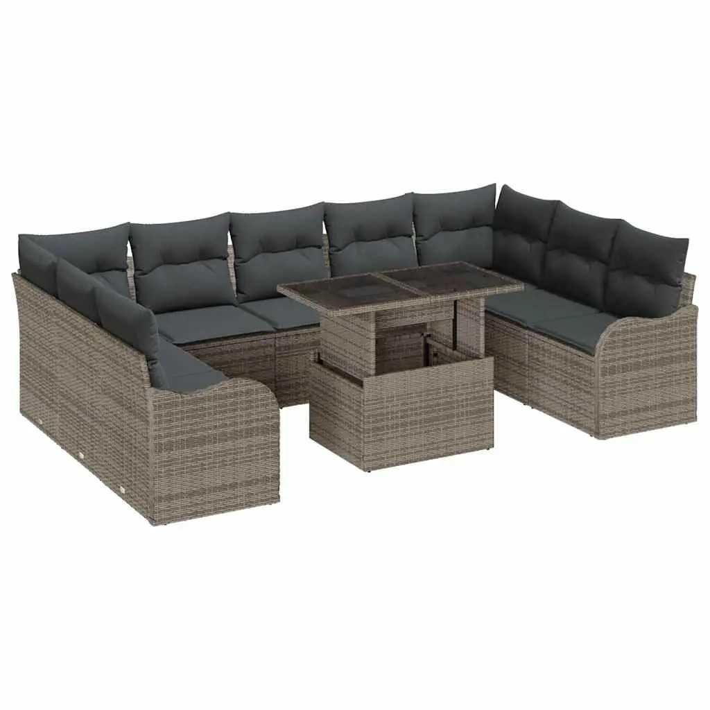 Modular Garden Sofa Set 10pc Grey Poly Rattan Outdoor Furniture Cushioned