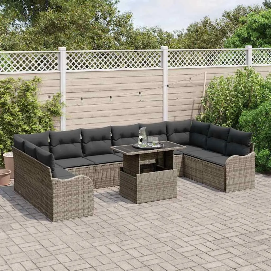 Modular Outdoor Furniture Set Garden Sectional Sofa Grey Poly Rattan 11 Piece