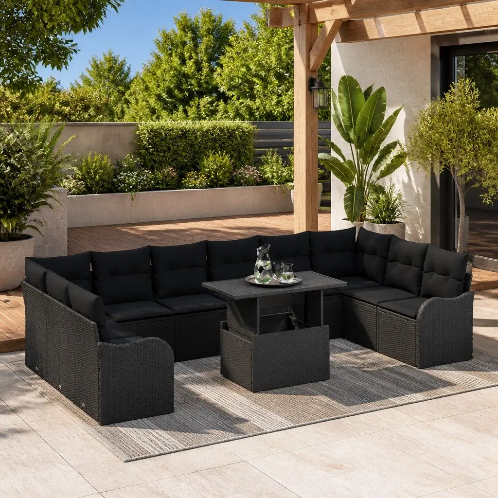 Outdoor Garden Sofa Set 11 Piece Modular Patio Furniture Black Poly Rattan with