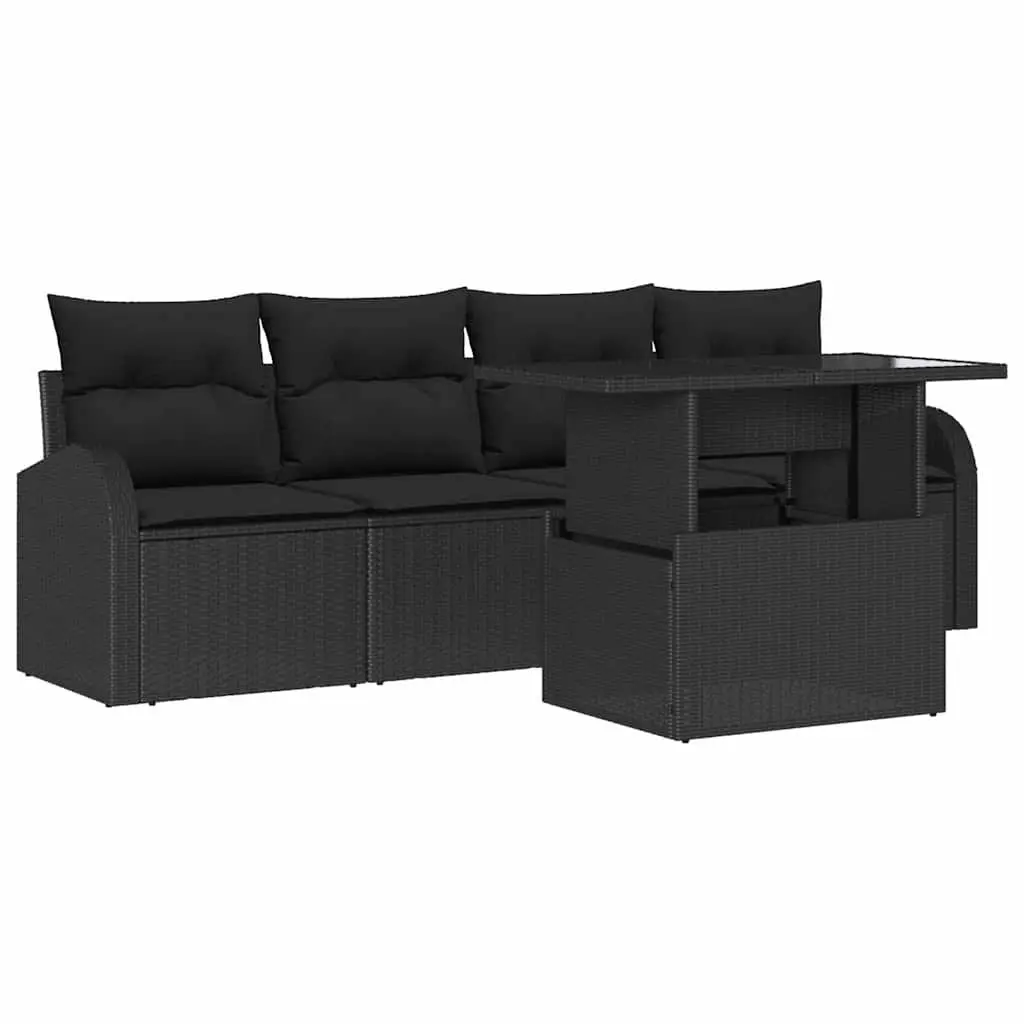 Garden Sofa Set Modular Outdoor Lounge 5 Piece Black Poly Rattan