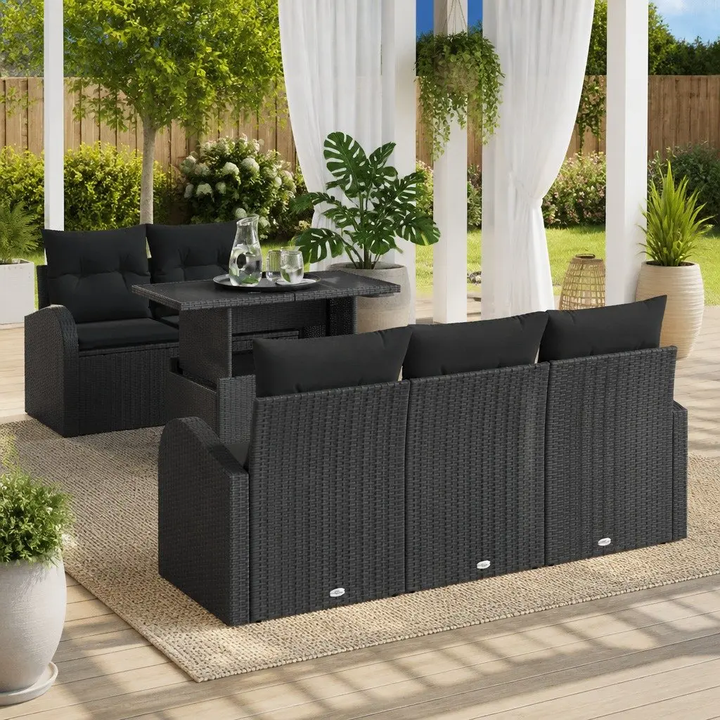 Garden Sofa Set Modular Outdoor Furniture 6 Piece Black Poly Rattan