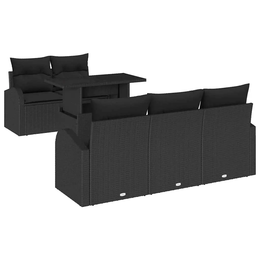 Garden Sofa Set Modular Outdoor Furniture 6 Piece Black Poly Rattan