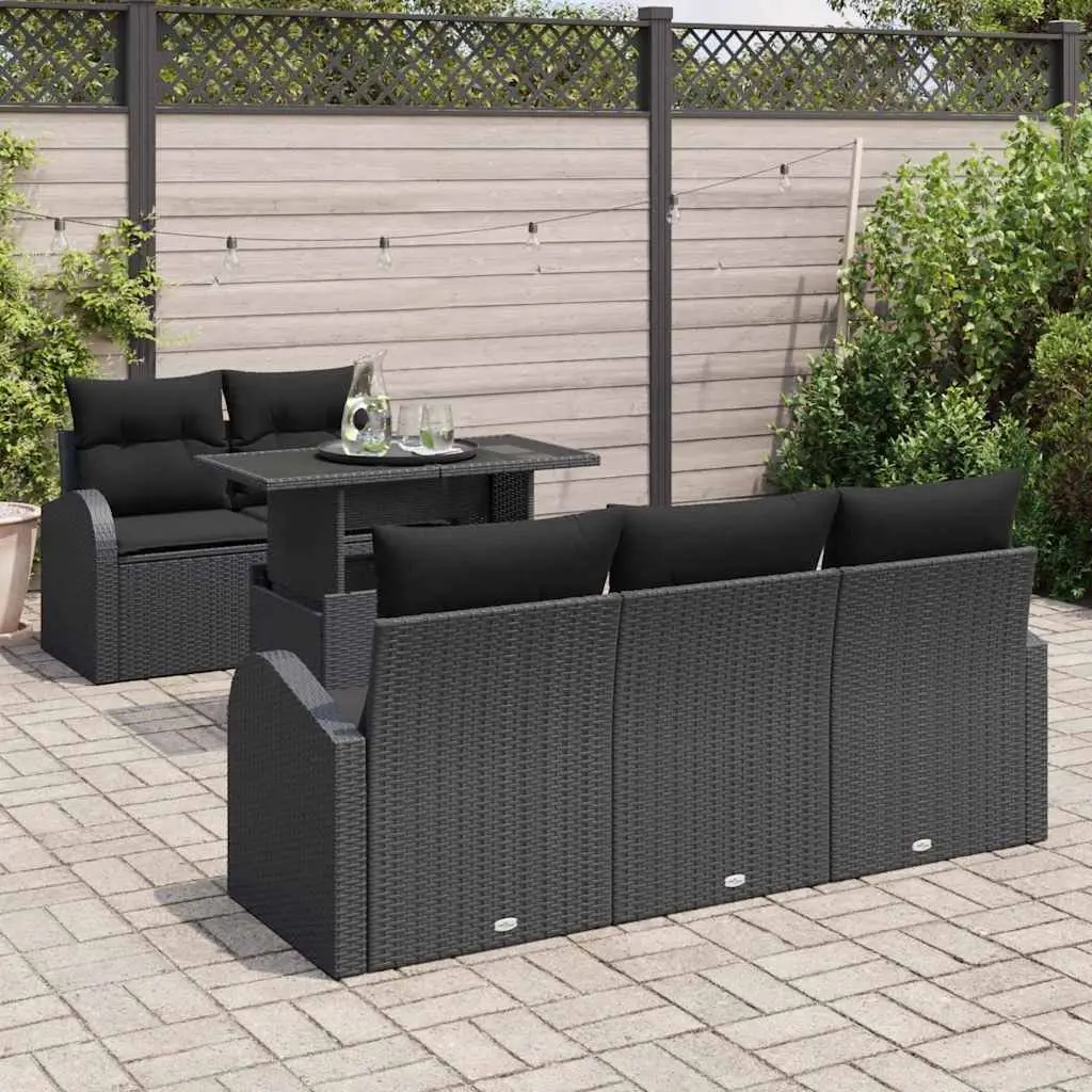 Garden Sofa Set Modular Outdoor Furniture 6 Piece Black Poly Rattan