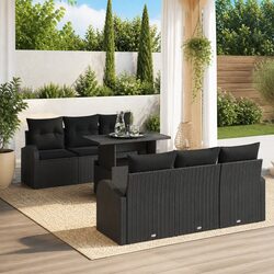7-Piece Black Outdoor Sofa Set with Cushions for Comfort