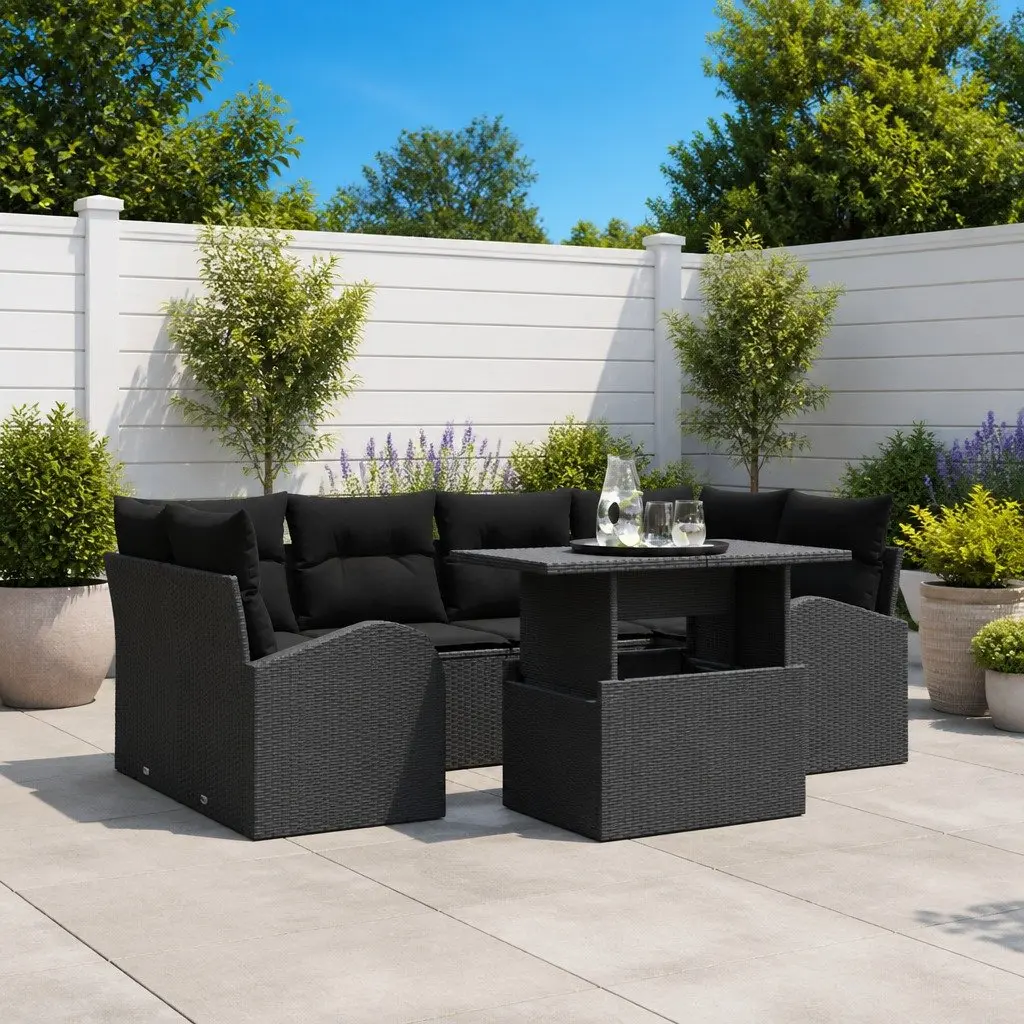 Outdoor Garden Sofa Set Modular Black Poly Rattan 7 Piece Patio Furniture
