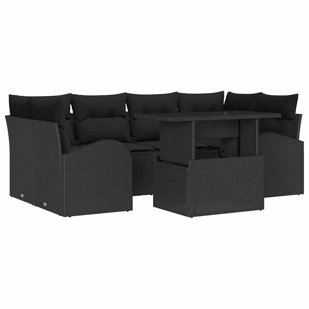 Outdoor Garden Sofa Set Modular Black Poly Rattan 7 Piece Patio Furniture