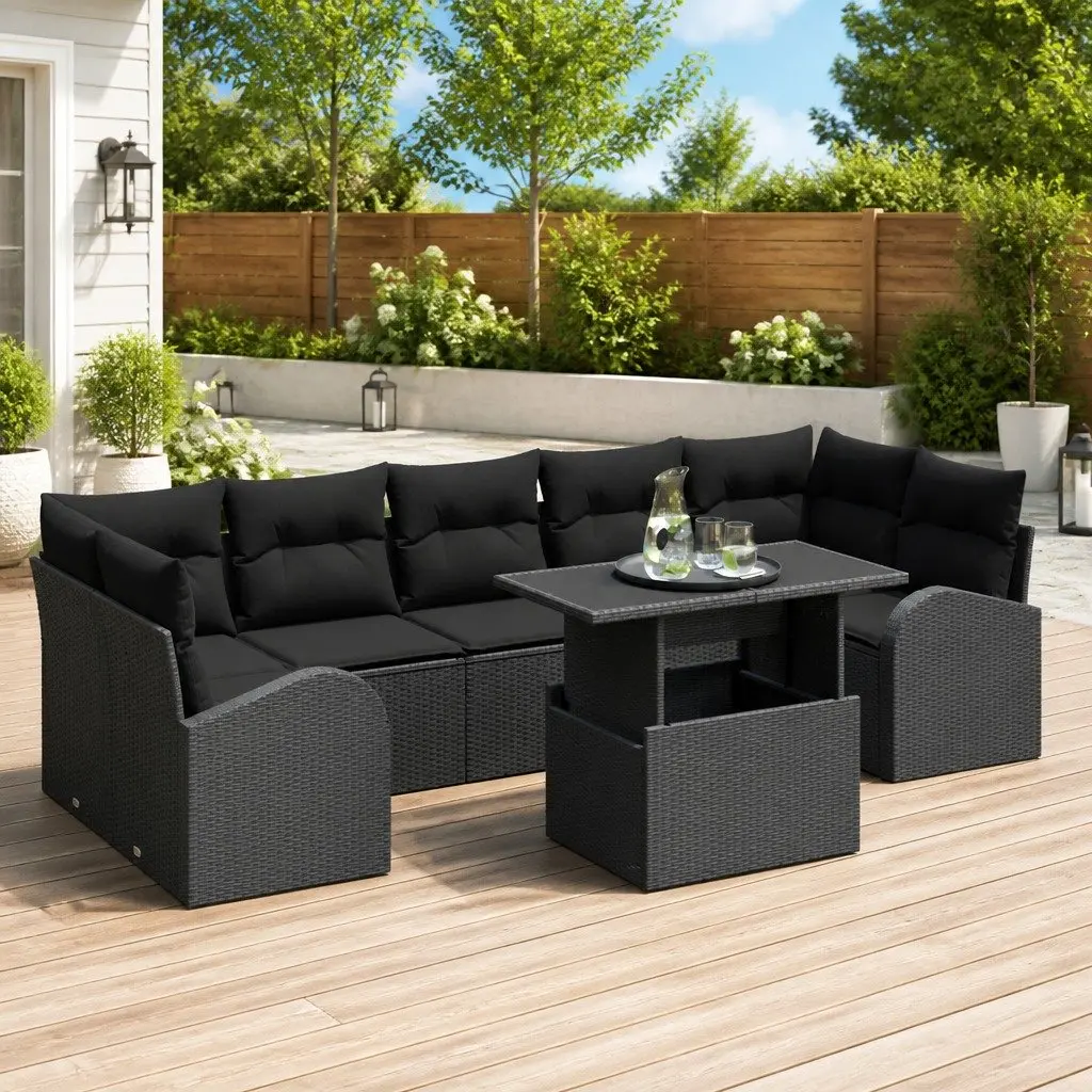 Modular Garden Sofa Set Outdoor Furniture 8 Pieces Black Poly Rattan