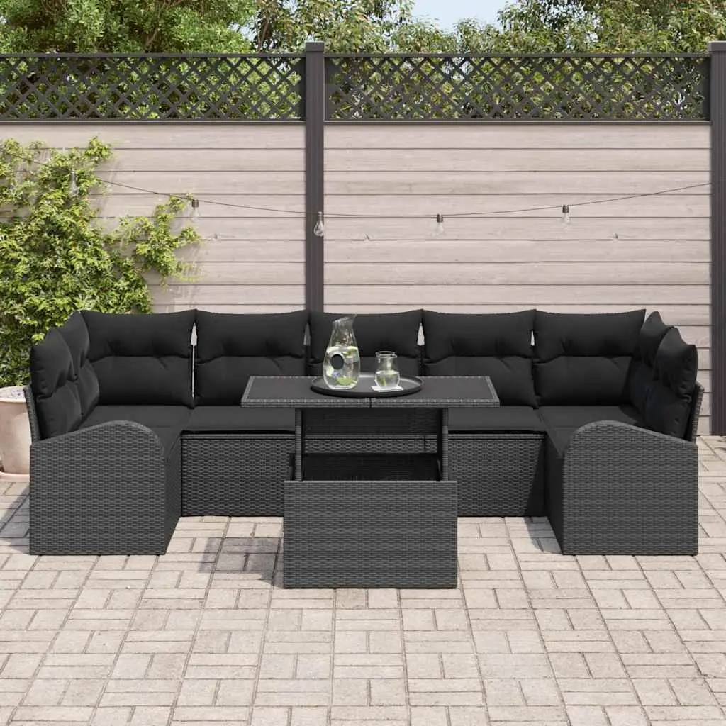 Modular Garden Sofa Set Outdoor Furniture 8 Pieces Black Poly Rattan