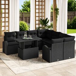 Reliable 9 Piece Black Poly Rattan Garden Sofa Set