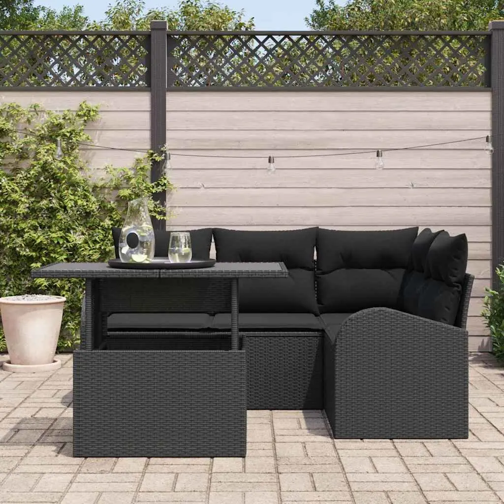 Modular Garden Sofa Set 5 Piece Outdoor Furniture Black Poly Rattan