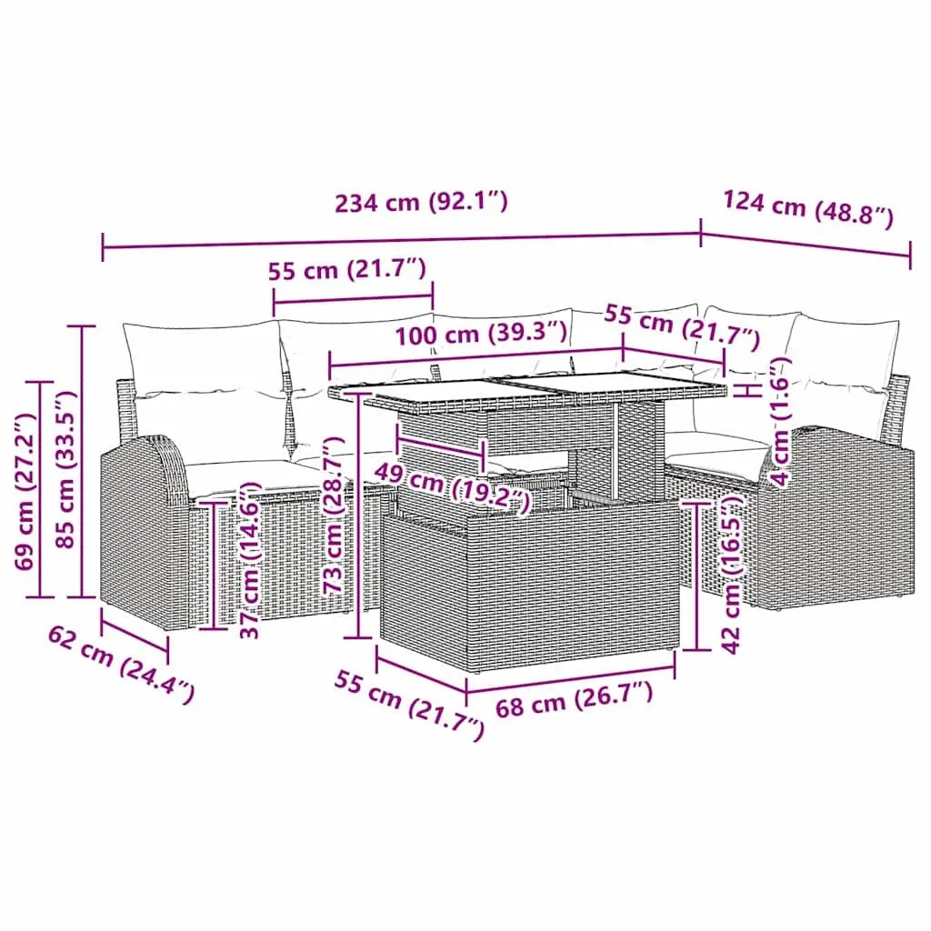Modular Outdoor Garden Sofa Set 6 Piece Seating Black Poly Rattan with Cushions