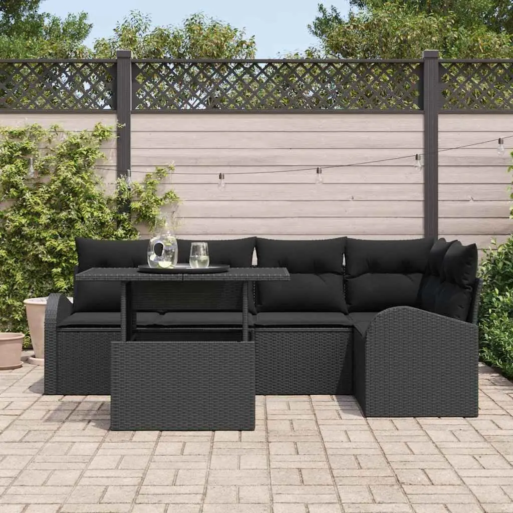 Modular Outdoor Garden Sofa Set 6 Piece Seating Black Poly Rattan with Cushions