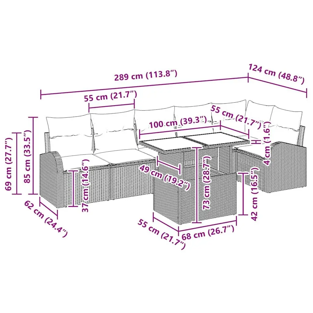 Modular Garden Sofa Set 7 Piece Outdoor Seating Black Poly Rattan