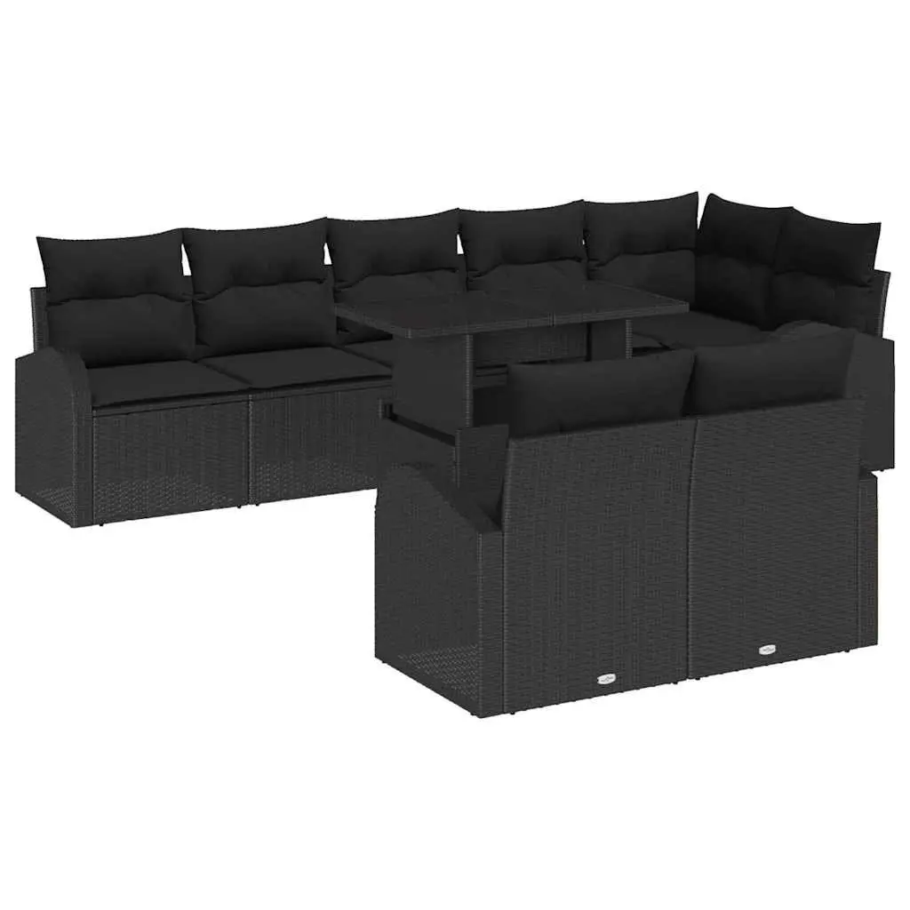 Modular Garden Sofa Set Outdoor Seating 9 Piece Black Poly Rattan Sectional