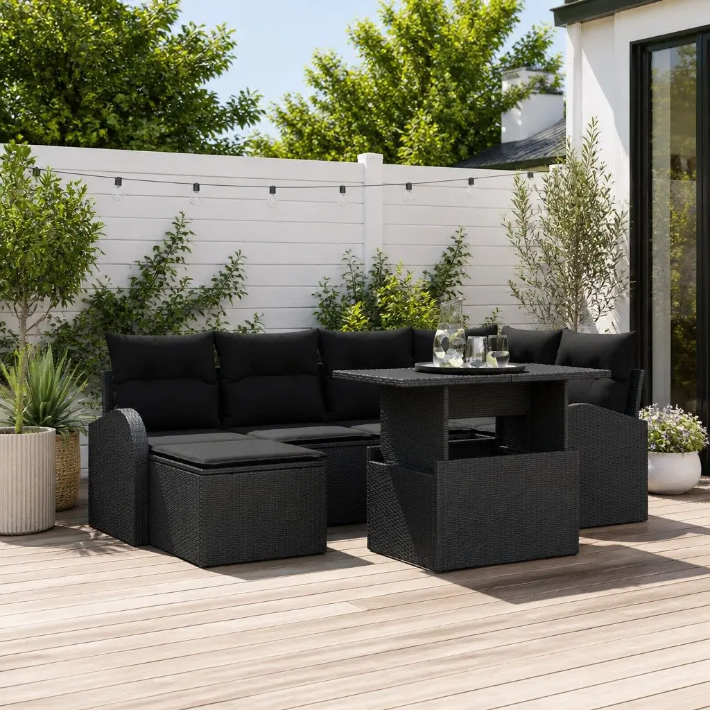 Outdoor Garden Sofa Set 7 Pieces Modular Black Poly Rattan Patio Seating Lounge
