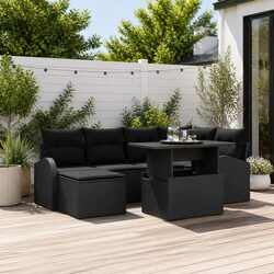 Outdoor Garden Sofa Set 7 Pieces Modular Black Poly Rattan Patio Seating Lounge