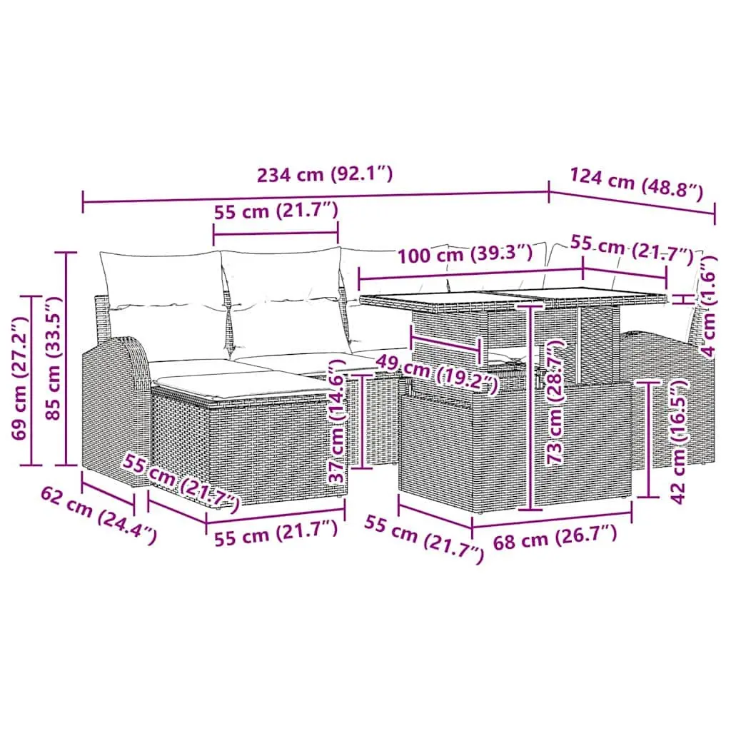 Outdoor Garden Sofa Set 7 Pieces Modular Black Poly Rattan Patio Seating Lounge