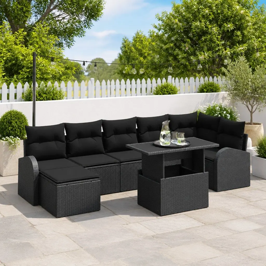 Modular Garden Sofa Set 8 Pieces Outdoor Seating Black Poly Rattan
