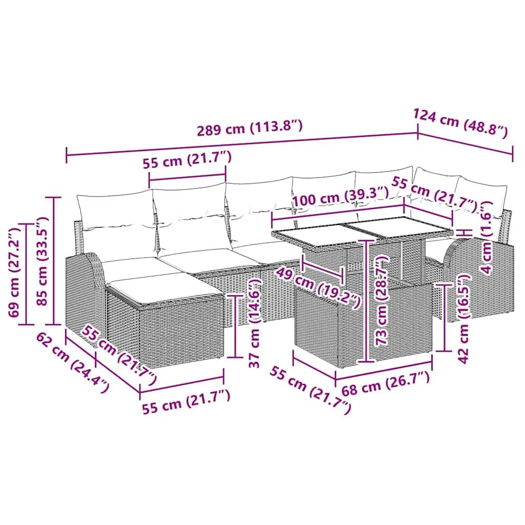 Modular Garden Sofa Set 8 Pieces Outdoor Seating Black Poly Rattan