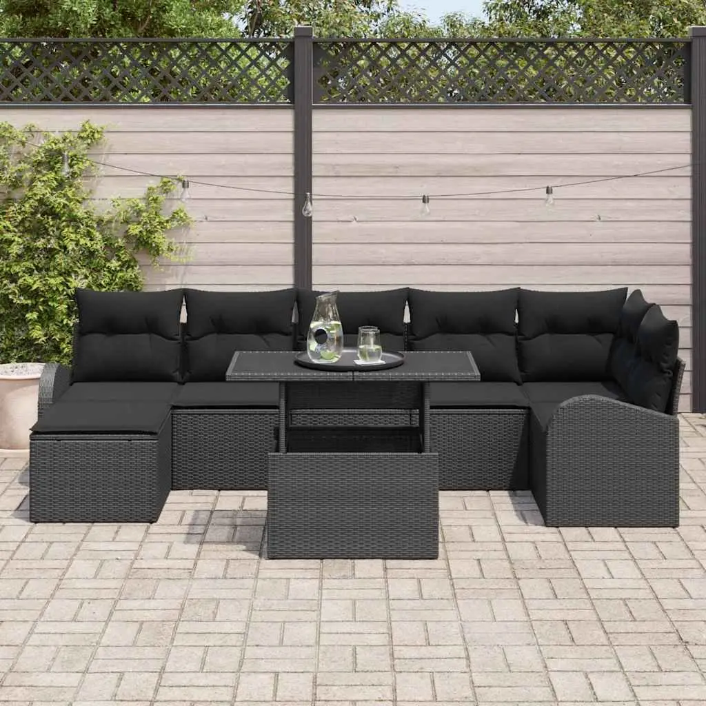 Modular Garden Sofa Set 8 Pieces Outdoor Seating Black Poly Rattan