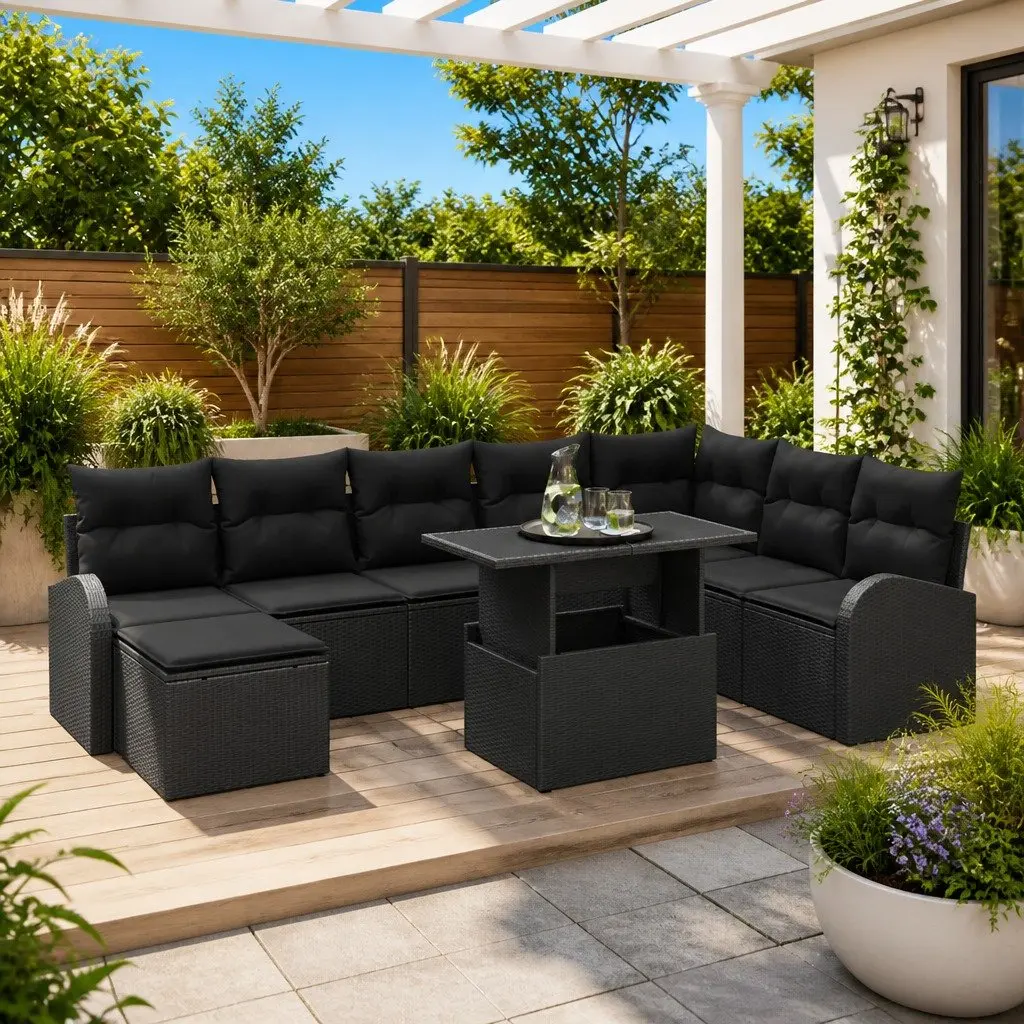 Modular Garden Sofa Set 9 Piece Outdoor Patio Seating Black