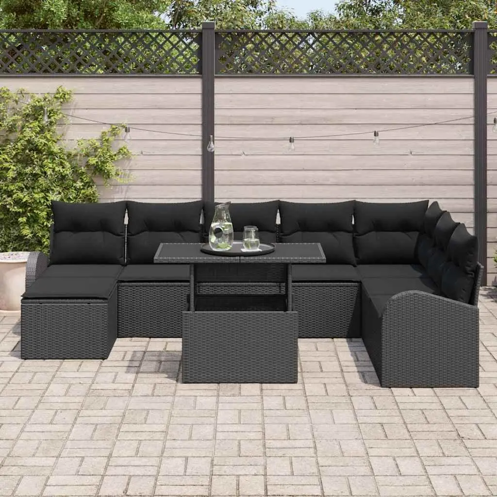 Modular Garden Sofa Set 9 Piece Outdoor Patio Seating Black