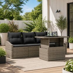 Comfortable 5 Piece Grey Poly Rattan Sofa Set