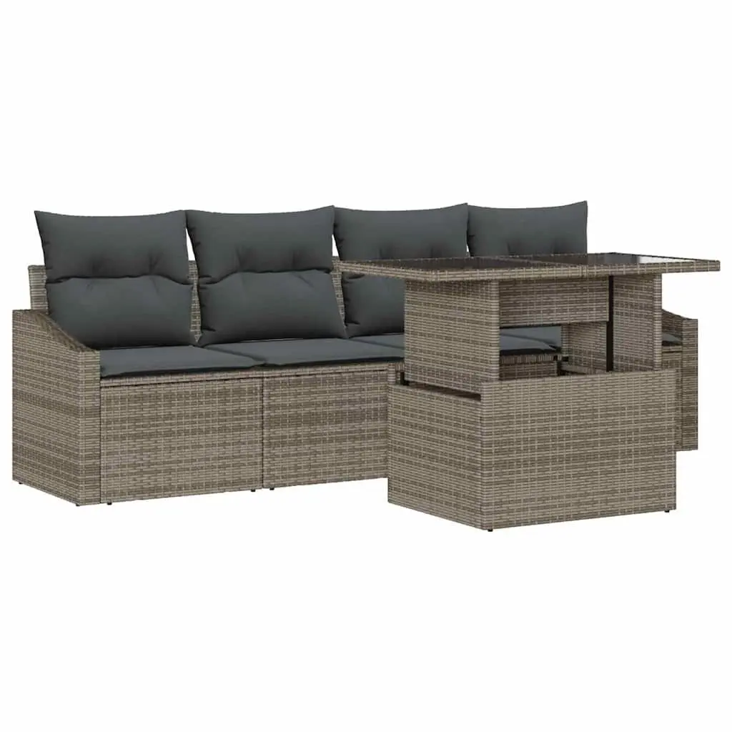 Outdoor Garden Sofa Set 5 Piece Grey Poly Rattan Patio Furniture
