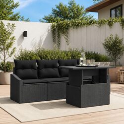 Comfortable and Stylish 5-Piece Black Poly Rattan Sofa Set
