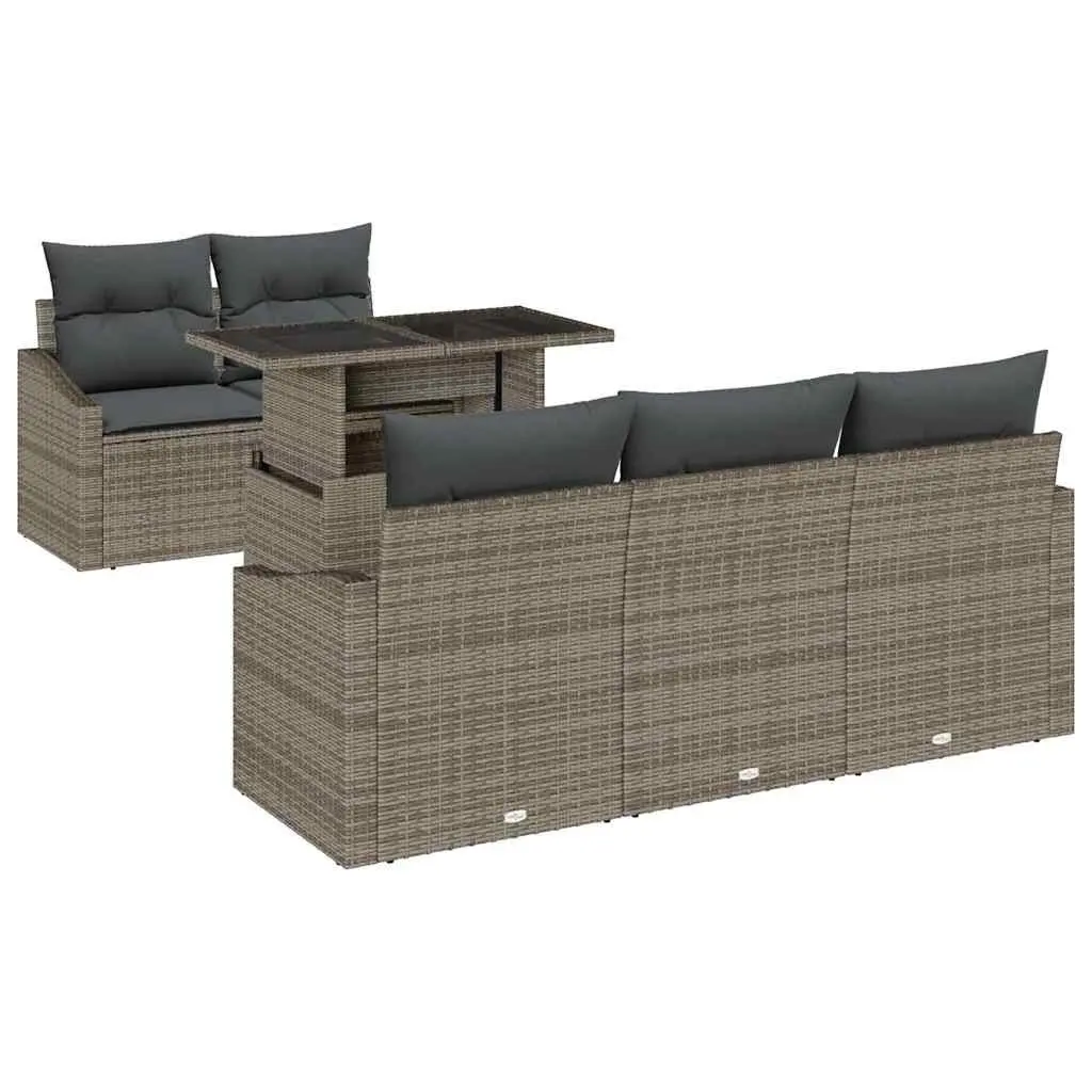 Outdoor Garden Sofa Set 6 Piece Modular Sectional Grey Poly Rattan Furniture