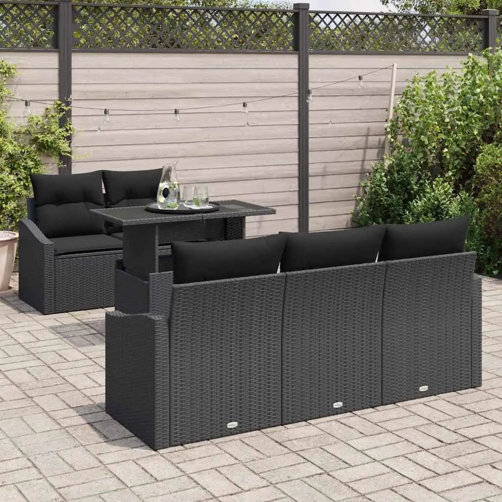 6 Piece Garden Sofa Set Modular Outdoor Seating with Storage Black Poly Rattan