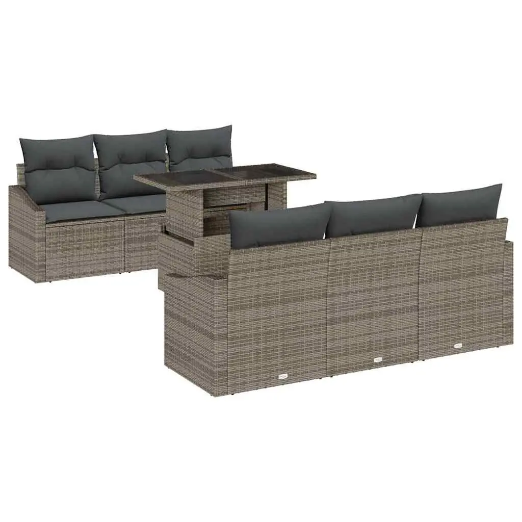 Garden Sofa Set with Storage 7 pcs Outdoor Seating Grey Poly Rattan Modular