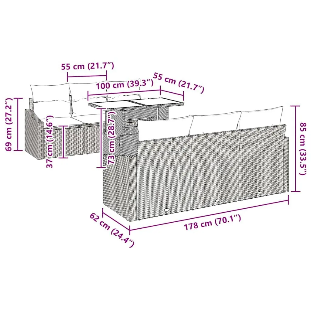 Garden Sofa Set with Storage 7 pcs Outdoor Seating Grey Poly Rattan Modular